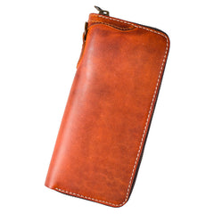 Handmade Leather Mens Chain Biker Wallet Cool Leather Wallet Long Phone Wallets for Men