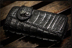 Handmade Leather Black Mens Chain Biker Wallet Cool Leather Wallet Long Clutch Wallets for Men