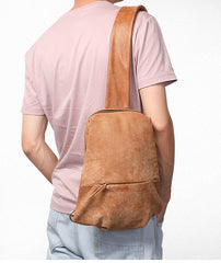 Cool Brown Leather Mens Sling Bag Sling Shoulder Bag Chest Bag Sling Crossbody Bag For Men - iwalletsmen