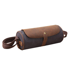 Gray Leather Mens Green Barrel Sling Bag Postman Bag Bucket Messenger Bag Side Bag For Men - iwalletsmen