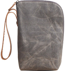 Cool Canvas Leather Mens Large Clutch Wallet Zipper Wristlet Bag Purse for Men - iwalletsmen