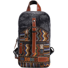 Folk Canvas Mens Sling Bag Vintage Chest Bag One Shoulder Pack for men - iwalletsmen