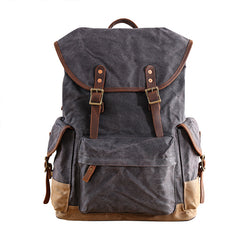 Waxed Canvas Leather Mens Army Green 15‘’ Large Backpack Travel Backpack College Backpack for Men - iwalletsmen