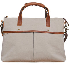 Mens Gray Canvas 14inch Briefcase Handbag Work Bag Business Bag for Men - iwalletsmen