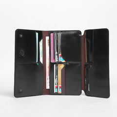 Fashion Leather Men's Trifold Long Wallet Black Gray Long Wallet For Men - iwalletsmen