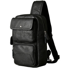 Genuine Leather Mens Cool Chest Bag Sling Bag Crossbody Bag Travel Bag Hiking Bag for men