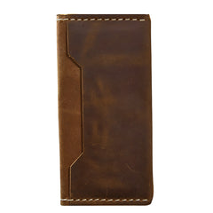 Dark Brown Leather Mens Long Wallet Bifold Brown Clutch Long Wallet For Men - iwalletsmen