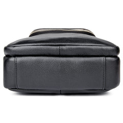 Black Leather 8 inches Small Side Bag Vertical Courier Bag Messenger Bag For Men - iwalletsmen