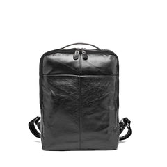 Black Cool Mens Leather Backpack Travel Backpack Leather 15inch Laptop Backpack for Men - iwalletsmen