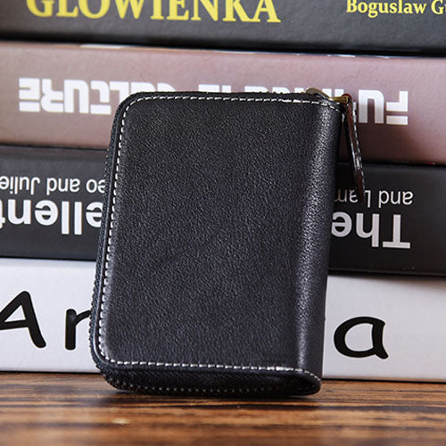 Handmade Mens Cool billfold Leather Wallet Men Small Card Wallets Zipper for Men