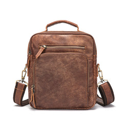 Brown Cool Leather Small Vertical Side Bag Briefcase Messenger Bag Brown Handbag Shoulder Bag For Men - iwalletsmen