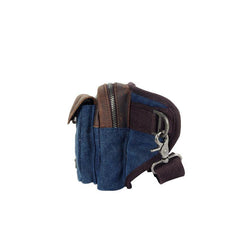 Navy Blue Canvas Leather Fanny Pack Men's Brown Chest Bag Canvas Sling Hip Bag Waist Bag For Men - iwalletsmen
