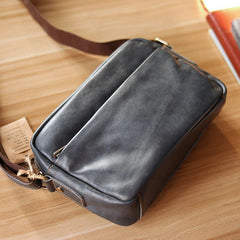 Black Leather Mens Casual Small Courier Bags Messenger Bags Gray Postman Bag For Men - iwalletsmen