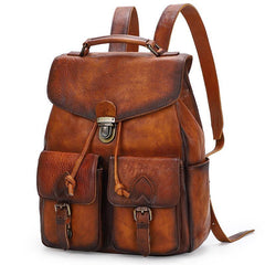 Casual Brown Mens Leather 13 inches School Backpack Satchel Backpack Brown Computer Backpack For Men - iwalletsmen