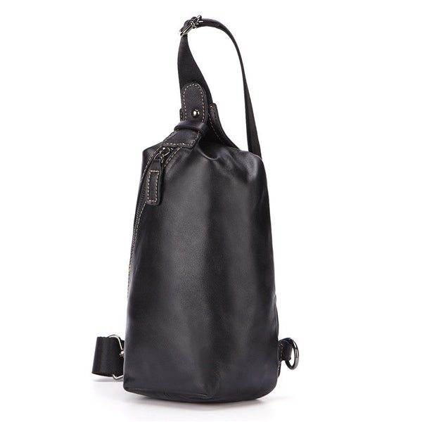 Cool Black Leather Chest Bag Sling Bag Crossbody Sling Bag Hiking Sling Bag For Men - iwalletsmen