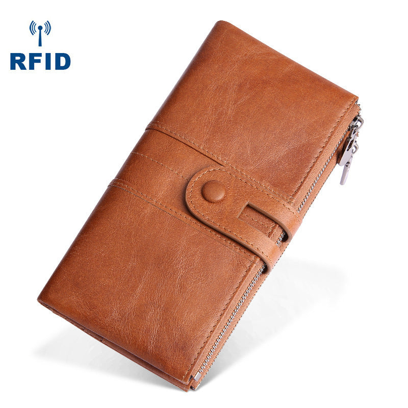 RFID Cool Leather Brown Men's Bifold Long Wallet Multi Cards Black Long Wallet For Men - iwalletsmen