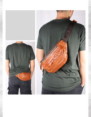 Brown MENS Suede 8 inches Black LEATHER FANNY PACK Chest Bag WAIST BAGS For Men - iwalletsmen