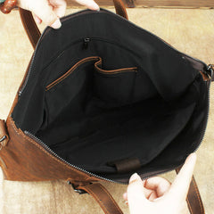 Cool Dark Brown Leather Men Vintage Briefcase 13inch laptop Shoulder Bag Work Bag For Men - iwalletsmen