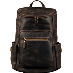 Genuine Leather Mens Cool Backpack Sling Bag Large Coffee Travel Bag Hiking Bag for men