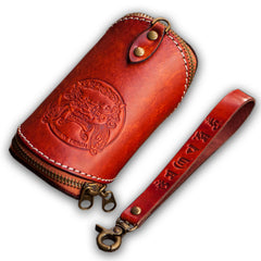 Handmade Leather Tooled Mens Cool Car Key Wallet Coin Wallet Pouch Car KeyChain for Men