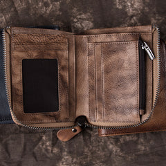 Brown Vintage Bifold Wallet Leather Mens billfold Small Wallet Zipper Small Wallet For Men - iwalletsmen