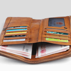 Handmade Leather Mens Cool Long Leather Wallet Bifold Clutch Wallet for Men