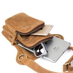 Brown Leather 8 inches Mens Small Messenger Bags Chest Bags Sling Bags for Men - iwalletsmen