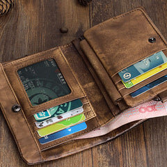 Handmade Mens Chain Biker Wallet Cool billfold Leather Wallet Men Small Wallets for Men