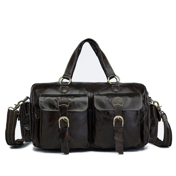 Cool Black Coffee Leather Men Barrel Overnight Bags Travel Bags Weekender Bags For Men - iwalletsmen