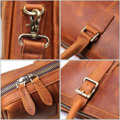 Brown Leather Mens 15 inches Simple Laptop Work Bag Handbag Briefcase Shoulder Bags Business Bags For Men - iwalletsmen