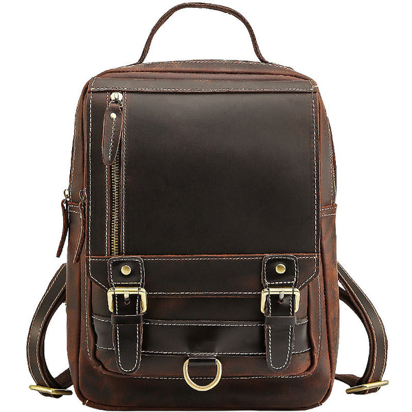 Cool Leather Coffee Mens Backpack Vintage School Backpack Laptop Backpack for Men - iwalletsmen