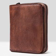 Genuine Leather Mens Cool Zipper Leather Wallet Men Small Wallets Bifold for Men