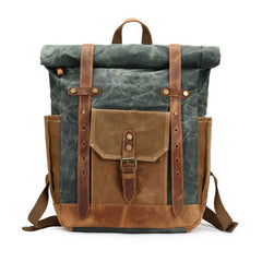 Waxed Canvas Leather Mens Travel Backpacks Canvas Backpack Canvas School Backpack for Men - iwalletsmen