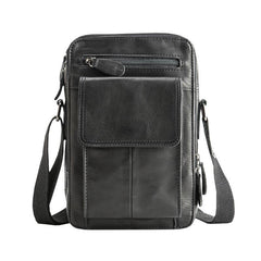 Black Casual Leather Mens Vertical Side Bag Black Messenger Bags Postman Bag Courier Bag for Men - iwalletsmen