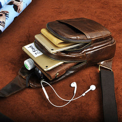 Cool Coffee Leather Chest Bag Sling Bag Sling Crossbody Bag One Shoulder Backpack For Men - iwalletsmen