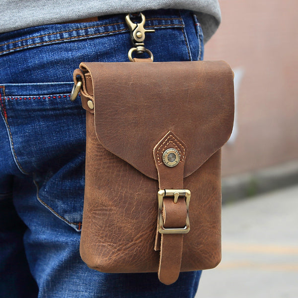 Vintage Brown Leather Men's Belt Pouch Cell Phone Holster Belt Bag Mini Side Bag For Men - iwalletsmen
