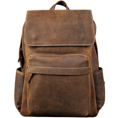 Genuine Leather Mens Cool Backpack Sling Bag Large Brown Travel Bag Hiking Bag for men