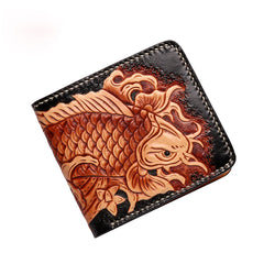 Handmade Leather Carp Tooled Mens billfold Wallet Cool Leather Wallet Slim Wallet for Men