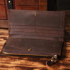 Handmade Leather Mens Cool Long Leather Wallet Cards Clutch Wallet for Men - iwalletsmen