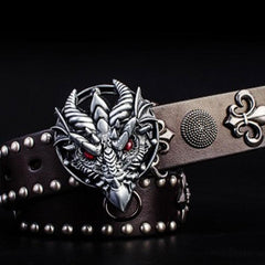 Handmade Genuine Leather Punk Rock Dragon Mens Cool Men Biker Trucker Leather Belt