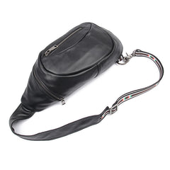 Badass Black Leather Men's 8 inches Sling Bag Chest Bag One shoulder Backpack Sling Backpack For Men - iwalletsmen