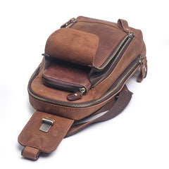 Cool Brown Leather Men's Sling Bag Chest Bag One-Shoulder Backpack For Men - iwalletsmen