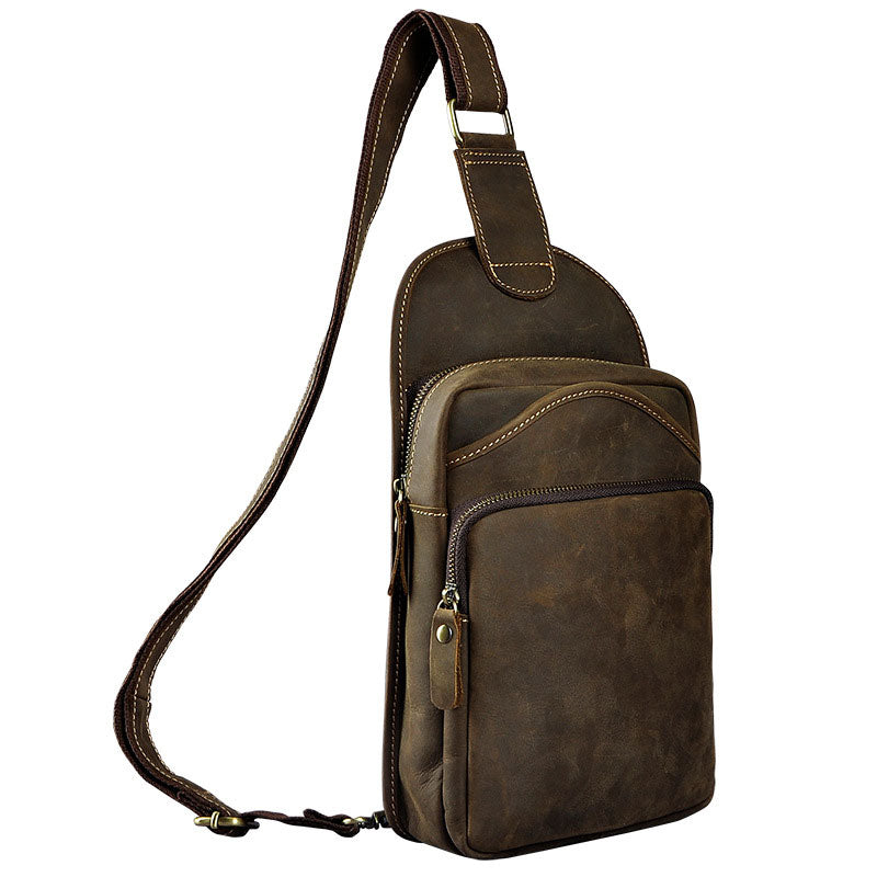 Vintage Leather Mens One Shoulder Backpack Sling Bag Chest Bag Sling B ...