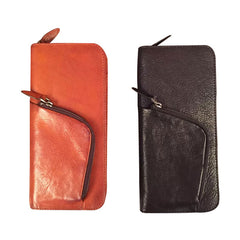 Genuine Leather Mens Cool Long Leather Phone Wallet Zipper Clutch Wristlet Wallet for Men