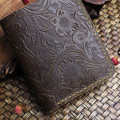 Handmade Leather Floral Mens Cool Slim Leather Wallet Men billfold Wallets Bifold for Men