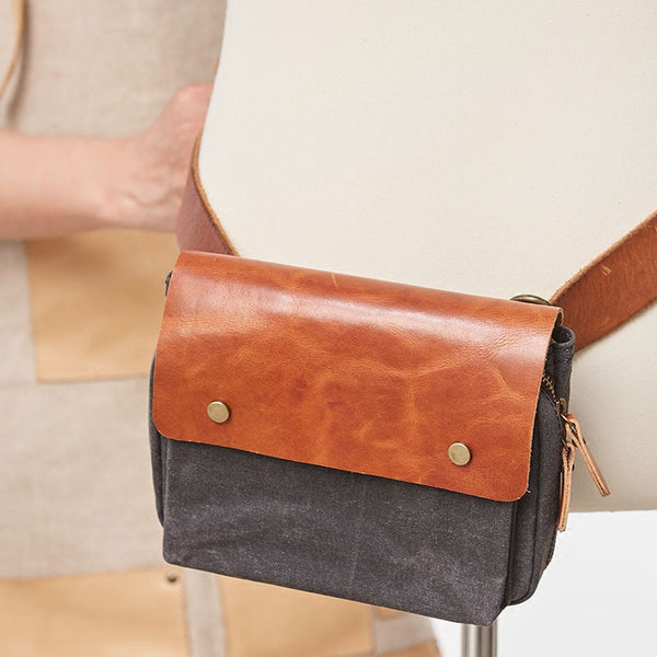 Canvas Leather Mens Belt Pouch Waist Bag Fanny Pack Small Side Bag for Men - iwalletsmen