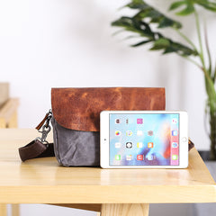 Leather Canvas Mens Small Side Bag Gray Courier Bag Postman Bag Messenger Bag for Men - iwalletsmen