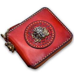 Handmade Leather Small Tooled Mens billfold Wallet Cool Chain Wallet Biker Wallet for Men
