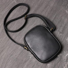 Black Leather Small Zipper Messenger Bag Vertical Side Bag Brown Courier Bag For Men - iwalletsmen