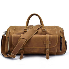 Large Leather Men Barrel Overnight Bags Travel Bags Weekender Bags For Men - iwalletsmen